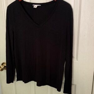 Caslon Black Slub Knit Long Sleeve Top with Pocket Detail